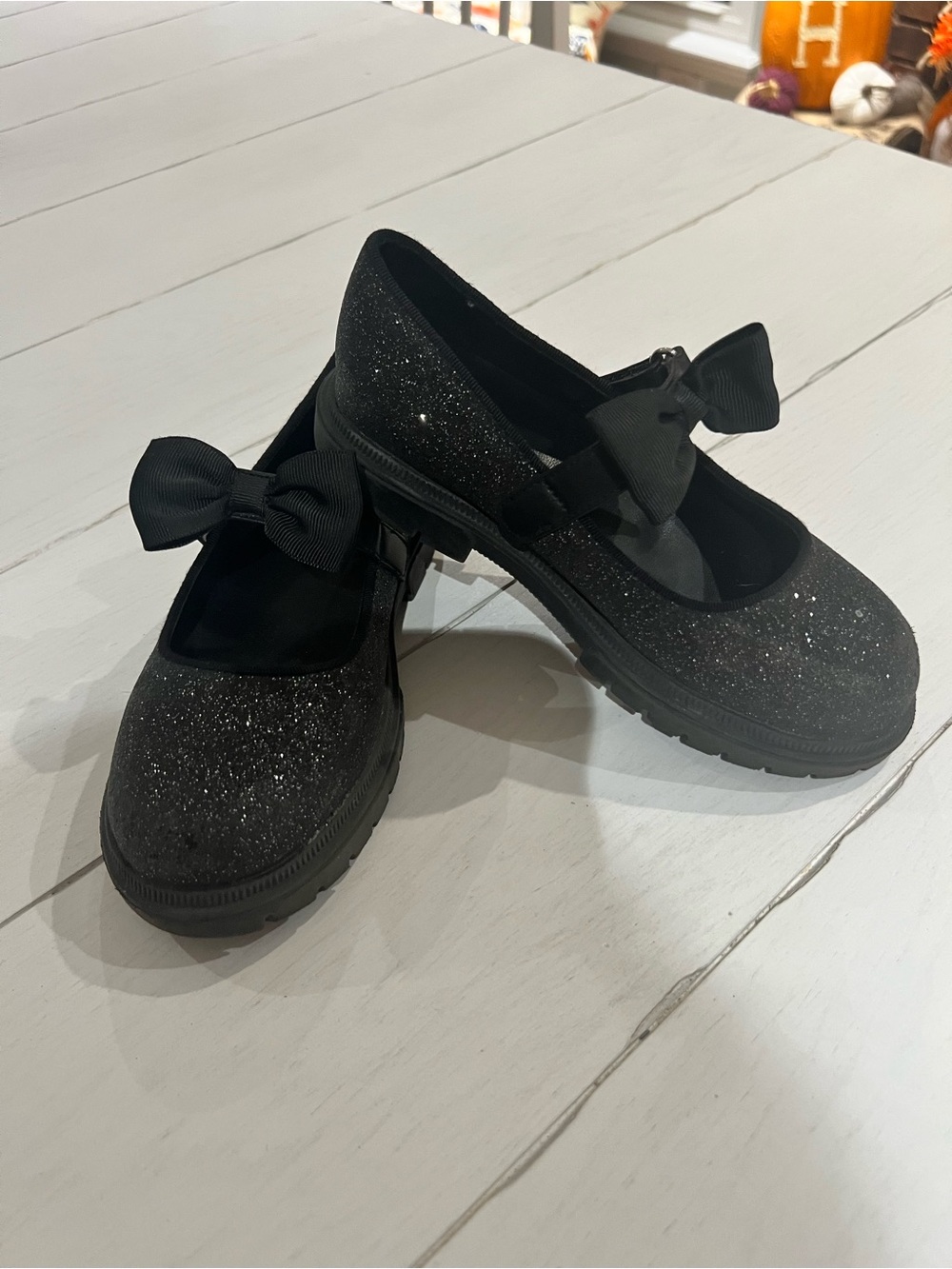 Size 12 - Black Glitter Bow Mary Jane Flats